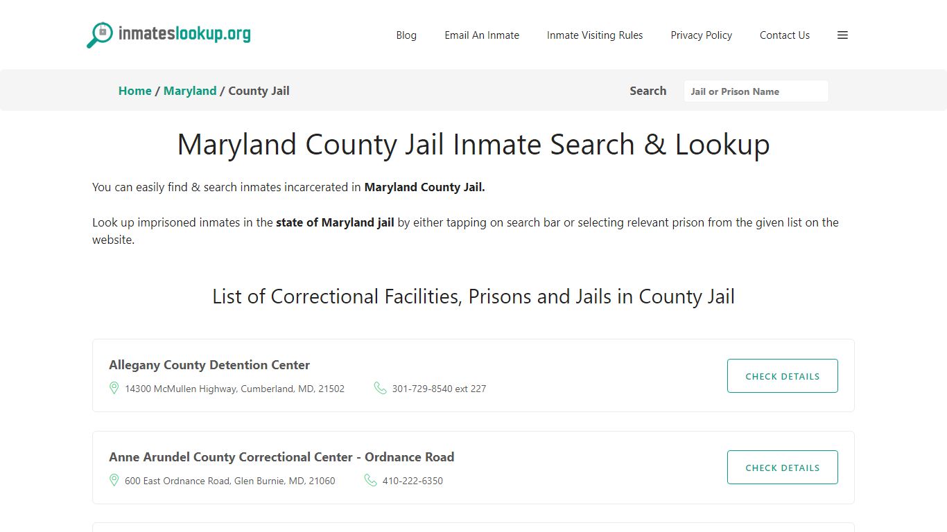 Maryland County Jail Inmate Search & Lookup